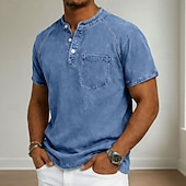  Ανδρικά Μπλουζάκι Πουκάμισο Henley Πουκάμισο 100% Cotton Acid Wash Μπλουζάκι μπλουζάκι Κοντομάνικο Χένλι Φθινόπωρο & Χειμώνας Καλοκαίρι Άνοιξη Σκέτο Βίντατζ Κομψό στυλ street Καθημερινό