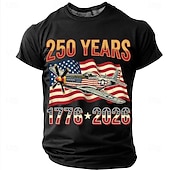  250周年 7月4日 2026年 メンズ 250年 1776-2026 P-51マスタング 戦闘機 グラフィック Tシャツ 短袖 クルーネック 愛国的 USA フラッグ 航空兵 材料 デザイナー衣料 アパレル