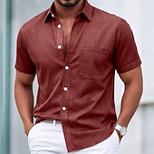 Недорогие Camisas casuais inteligentes masculinas-SoftFade™ Men's Shirt Casual Shirt Faded Shirt Garment Dyed Black White Pink Burgundy Navy Blue Short Sleeve Plain Shirt Collar Casual Daily Front Pocket Clothing Apparel Cotton