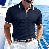 halpa Miesten Klassinen Polo-Miesten Polo Poolopaidat Kausaliteetti Katu Kauluskäänne Lyhythihainen Perus Moderni Geometrinen Tavallinen Kevyt Napit Kesä Kevät Loose Fit Musta Valkoinen Viini Laivaston sininen Tumman vihreä Khaki