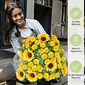 Недорогие Искусственные цветы-Искусственные подсолнухи и ромашки на подставке, высотой 21,65 дюйма, уличные цветы в горшке с опорой для вкопания в землю, реалистичная зелень для дома, сада, патио, напольного украшения.