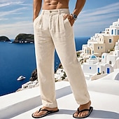 preiswerte Urlaub-Herren Leinenhosen Sommerhose Strandhose Tasche Falten Einfach Komfort Atmungsaktiv Volle Länge Täglich Outdoor Strand Urlaub Mode Schwarz Weiß Unelastisch