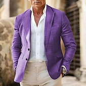 abordables Blazers Classiques pour Hommes-Homme Blazer en lin Blazer Affaires Cocktail Fête de mariage Mode Occasionnel Printemps Automne Lin Couleur Unie Avec Poches Boutons Confortable Simple Boutonnage veste Gris foncé Vert Claire Rose