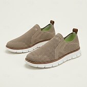 baratos Zapatos Casuales Slip-On-Men's Beige Slip-On Knit Shoes, Lightweight Breathable Casual Sneakers, Comfortable Outdoor Resort Footwear for Travel, Daily Walks and Summer Activities