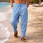 baratos Feriado-Homens Calças de linho Calças Calça verão Calças de praia Calças Harem Com Cordão Cintura elástica Tecido Conforto Respirável Comprimento total Diário Praia Feriado Férias Moda Azul Preto Sem