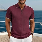 economico Polo Classico da Uomo-Per uomo Polo con zip Testurizzato Casuale Ferie Bavero Zip a un quarto Manica Corta Moda Essenziale Semplice Jacquard Zip a un quarto Primavera &amp; Estate Estate Primavera Vestibilità regolare Blu