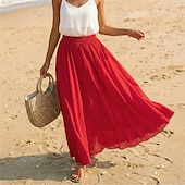 cheap Vacation Skirts-Women's Linen Blend Vacation Skirt Casual Maxi High Waist Skirts Holiday turmeric White Sky Blue Dark Green Summer