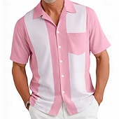 voordelige Heren Bowling Shirt-Voor heren Kleurblokkering Overhemd Cubaans overhemd Bowlingshirt Korte mouw Mode-casual Dagelijks Vakantie Zomer Lente Overhemd met kampkraag 3D-afdrukken Voorste zak Overhemden met knoopjes blauw