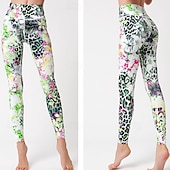 voordelige Yoga leggings en panty's-Dames Pilatesbroek Yogabroek Billenlift met ruche Hoge taille Sportschooltraining Hardlopen Fitness Legging Kleding Onderlichaam Flora Amethist Wit Blauw Sport Sportkleding Hoge Elasticiteit