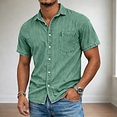 ieftine Cămăși casual inteligente pentru bărbați-cămașă bărbătească cămașă casual cămașă cu nasturi bumbac spălat acid cămașă negru verde deschis vin bleumarin violet mânecă scurtă guler simplu guler cămașă casual zilnic buzunar frontal îmbrăcăminte îmbrăcăminte bumbac