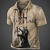 ieftine Polo vintage pentru bărbați-Bărbați Crucea Templieră Tricouri polo Manșon scurt Tricouri de polo Gât cu dantelă Epocă Casual Haine de strada Purtare Zilnică Imprimare 3D Material Plasă care Respiră Primavara vara Negru Maro Gri