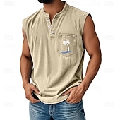 voordelige Sportschool tanktops-SoftFade™ Heren Vest Top Denim Shirt Mouwloos Henley Lente Effen Basis Garment Dyed Vervaagd Vintage Gewassen Casual Vakantie Uistreek Zwart Khaki Lichtblauw Top Tee voor Mannen