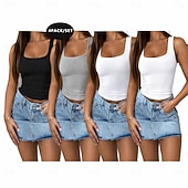 abordables Tanque Sencillo-Paquetes múltiples 4 piezas Mujer Cuadrado Sin Mangas gris+negro+2blanco Camiseta sin mangas Camisa sin mangas Camiseta superior Falda Color sólido Casual Diario Poliéster Verano