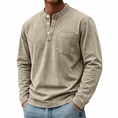 abordables T-shirt Henley décontracté-Homme Chemise Henley Chemise 100% coton délavée à l'acide T-shirt manche longue Vintage Rétro Vintage Occasionnel Le style rétro Lavé Henley Occasionnel Printemps Automne Toutes saisons Marron fonc