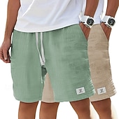 cheap Classic-Men's Cotton Linen Shorts Summer Shorts Beach Shorts Casual Shorts Drawstring Pocket Elastic Waist Plain Comfort Breathable Knee Length Beach Vacation Holiday Hawaiian Casual Black+Khaki White+Navy