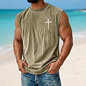 abordables T-shirts tropicaux de vacances-Hombre Cruz Top Camiseta desteñida con ácido Camisetas Interiores Sin Mangas Camiseta Impresión gráfica Cuello Barco Camisa Vacaciones Tropical Moda Diario Vacaciones Playas Negro Marrón Verde Trébol