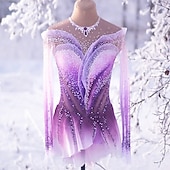 abordables Vestidos de Patinaje Artístico-Vestido de patinaje artístico Mujer Patinaje Sobre Hielo Vestidos Morado Retazos Dedo Pulgar Elástico Entrenamiento Competición Ropa de Patinaje Clásico Cristal / Strass Manga Larga Patinaje sobre
