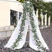 baratos Plantas e Folhagens Artificiais-Conjunto de 2/4 guirlandas de eucalipto, com comprimento total de 141,73 polegadas (360 cm), adornadas com flores brancas, folhas prateadas e folhagens realistas, ideais para decoração de casamentos e