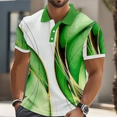  男性用 幾何学的な ライン ポロシャツ 半袖 ポロシャツ 襟付きシャツ カジュアル アスレイジャー ボタン 春夏 ブルー イエロー ルビーレッド