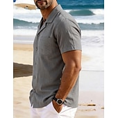 economico Vacanza-Per uomo Camicia Camicia di lino Camicia Estiva Camicia da Spiaggia Camicia con Bottoni Semplice Vacanza Ferie Nero Bianco Blu marino Azzurro cielo Manica Corta Collo a Lancia Estate Primavera