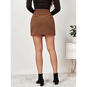 cheap Casual Skirts-Women's Vacation Skirt Fashion Casual Mini High Waist Skirts Plain Pocket Inelastic Daily Street Black Yellow Pink Wine Spring