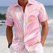 cheap Tropical Plants-Men's Plants Tropical Leaf Flowers Shirt Summer Hawaiian Shirt Button Up Shirt Short Sleeve Hawaiian Streetwear Vacation Summer Spring Turndown 3D Print Collared Shirts Blue Pink Purple Green Khaki
