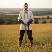 voordelige Outfits-Set Middeleeuws Renaissance Outfits Fancy kostuum Krijger Vikingen Kostuum Voor heren Viking Halloween Carnaval Prestatie LARP Ren Faire Volwassenen Zomer Lente