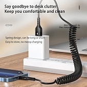 baratos Cabos de telemóvel-Pacote com 2 cabos USB-C espirais de 5A para carro, cabo de carregamento rápido USB-A para Tipo-C com mola, extensível até 1 m, cabo de dados espiral para Android Auto, Samsung Galaxy S24, S23, S22,