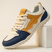 baratos Sapatos Casuais com Cadarço-Tênis casuais masculinos brancos, amarelos e azul-marinho com cadarço, leves, respiráveis e confortáveis para caminhada, ideais para uso diário, viagens, lazer ao ar livre e atividades de fim de semana.