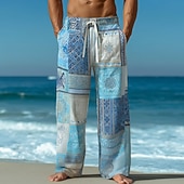 abordables Pantalones casuales estampados para hombre-Hombre Boho Retazos Floral intrincado Pantalones Pantalones casuales Pantalones anchos Media cintura Étnico retro de la vendimia Hogar Exterior Vacaciones Bolsillos laterales Perneras anchas Cintura