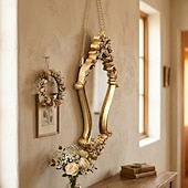 cheap Sculptures-Vintage Gold Decorative Wall Mirror, 3D Classical Floral Resin Hand-Painted Hanging Mirror, Home Wall Art for Bathroom, Vanity, Bedroom Décor, Holiday Gift, Photography Prop