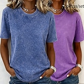  softfade™ camiseta de mujer 100% algodón camisa de algodón tops lavados vintage lavado ácido lavado vintage liso moda vintage elegante manga corta cuello redondo tops largos casual diario para salir rosa+naranja