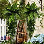 levne Umělé rostliny a zeleň-Bostonská kapradina, závěsná kombinace rostlin, umělé rostliny vyrobené z vysoce kvalitních materiálů odolných vůči UV záření, vhodné pro moderní svatební zahradní dekoraci