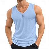 お買い得  ジム用タンクトップ-男性用 リネンタンクトップ ノースリーブシャツ ワイフビーターシャツ ノースリーブ Ｖネック 夏 平織り ファッション ベーシック ボヘミアンスタイル スリム ソフト ビーチ バケーション カジュアル／普段着 ブラック ホワイト ブルー メンズトップTシャツ