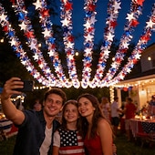  quattro luglio 250° anniversario degli Stati Uniti 6m 40 led stella patriottica &Luci a stringa per bandiere, striscia LED rossa, bianca e blu, alimentate a batterie AAA, luce fissa &modalità