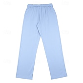 cheap Holiday-Men's Linen Pants Trousers Summer Pants Baggy Pants Drawstring Elastic Waist Straight Leg Plain Comfort Breathable Full Length Daily Outdoor Holiday Fashion Classic Style Blue White Micro-elastic