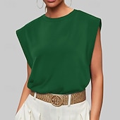 baratos Tanque Simples-Mulheres Camiseta Côr Sólida Clássico Casual Sem Manga Gola Redonda Tops regulares Diário Para Noite Final de semana Preto Branco Vinho Verde Escuro Damasco Verão Primavera