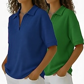  Набор из 2 женских футболок-поло с вафельной текстурой, вафельные трикотажные топы, простые, модные, классические, с коротким рукавом, с воротником, обычные, повседневные, пляжные, желто-оранжевые.