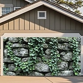 preiswerte Wandteppiche-Rustikale Steinmauer, grüner Efeu, Kletterblätter, natürliche graue Felsen, realistische Textur, Garagentor-Banner, Außenkulisse, Wandteppich für Garten, Hof, Terrasse, Zaun, Heimdekoration