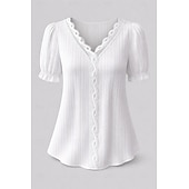  Pentru femei Tricou Tee Top Dantelă Peteci Simplu Modă Stilat Clasic Manșon scurt În V Topuri obișnuite Zilnic Ieșire Sfârșit de săptămână Negru Alb Galben Albastru celest Mov Vară Primăvară