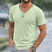 Χαμηλού Κόστους βασικά μπλουζάκια-Ανδρικά Μπλουζάκι Κοντομάνικο μπλουζάκι Μπλουζάκι μπλουζάκι Μπλουζάκι από λινό Κοντομάνικο Λαιμόκοψη V Καλοκαίρι Άνοιξη Συμπαγές Χρώμα Σκέτο Pit Strip Κομψό στυλ street Στυλάτο Καθημερινό Σκέτο