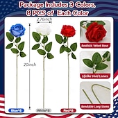 cheap Artificial Flower-24 Artificial Roses For July 4th Decoration, Red, White, And Blue Patriotic Floral Arrangement, Realistic Velvet Silk Roses, Sold In Bulk For Memorial Day Centerpieces And Home Decor