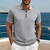 economico Polo Classico da Uomo-Per uomo Polo con zip Testurizzato Casuale Ferie Bavero Zip a un quarto Manica Corta Moda Essenziale Semplice Jacquard Zip a un quarto Primavera &amp; Estate Estate Primavera Vestibilità regolare Blu