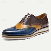 abordables Zapatos de Vestir Clásicos-Zapatos de vestir de cuero bicolor con cordones y estilo brogue, calzado casual elegante para hombre, ideal para el trabajo, fiestas y eventos nocturnos.