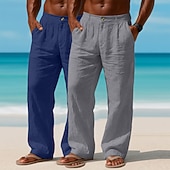 abordables Vacances-Homme Pantalons en Lin Pantalons Pantalon d'été Pantalons Amples Pantalons de Plage Avec Poches Uni Confort Respirant Longueur complète Occasionnel Quotidien Extérieur Vacances Mode Blanc + kaki