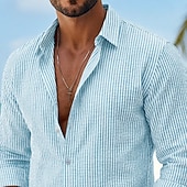 baratos camisa de botão masculina-Homens Camisa Social Camisa casual Camisa de algodão camisa de botão Branco Rosa Azul Royal Cinzento Claro Azul Claro Manga Longa Tiras verticais Colarinho de Camisa Casual Diário Botões Roupa