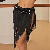 cheap Tops &amp; Sets-Women's Latin Dance Practice Set - Long Sleeve Tie-Front Wrap Top &amp; Asymmetrical Sequin Fringe Skirt