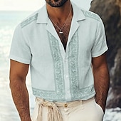 abordables Patrón étnico-Hombre Étnico Floral intrincado Flores Camisa Camisa Guayabera Camisa de campamento Mangas cortas retro de la vendimia Casual Diario vacaciones en la playa Verano Primavera Collar Cubano Impresión 3D