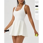 cheap Women's Tennis Dress-Women's Solid Colored Tennis Dress with Shorts Sports Dress Sleeveless Pocket Elastic Sweat-Wicking Breathable Tennis Golf Running Scoop Neck Dress Black White Green Tennis Clothing