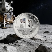  Herdenkingsmunt voor de Apollo 11 en Artemis II maanmissies, eerbetoon aan de maanlanding van het Amerikaanse ruimtevaartprogramma (1969-2026), verzamelobject voor astronauten en raketten, historisch ruimtevaartmemorabilia, cadeau